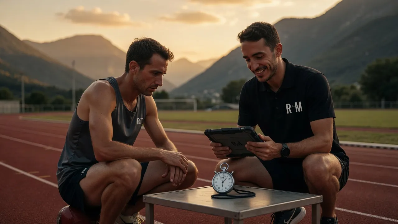 Fernando, polo RM, en una pista de atletismo. El deportista está de espaldas.