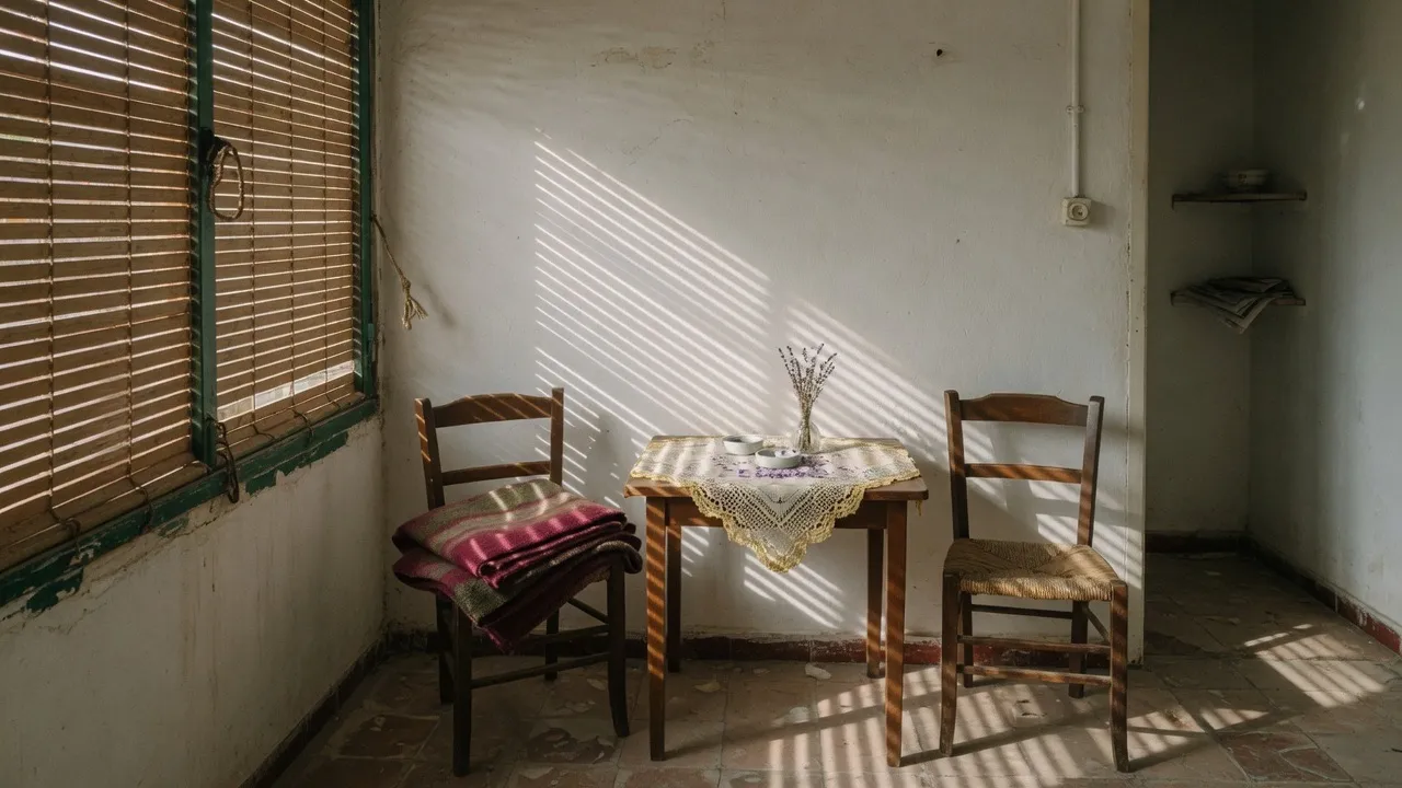 Mesa y dos sillas en casa, con la luz de la persiana: el día a día donde se nota el cambio.