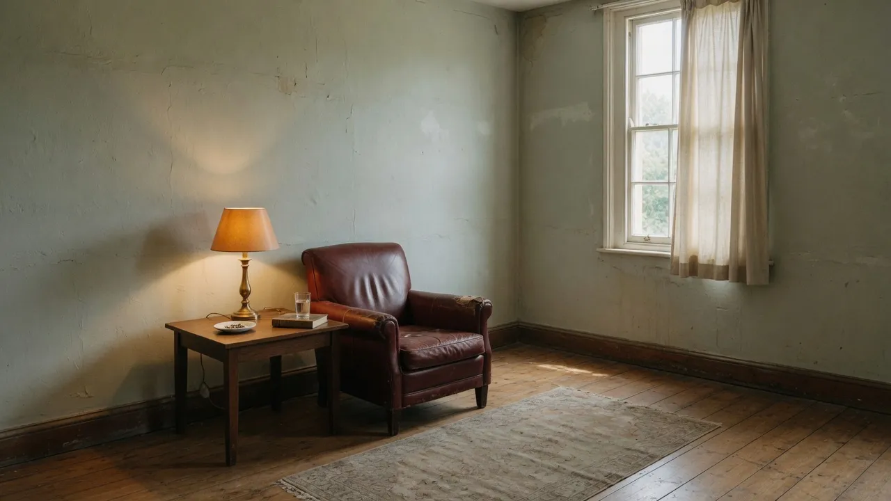 Sillón y lámpara en una habitación vacía donde se puede hablar del plan de trabajo.